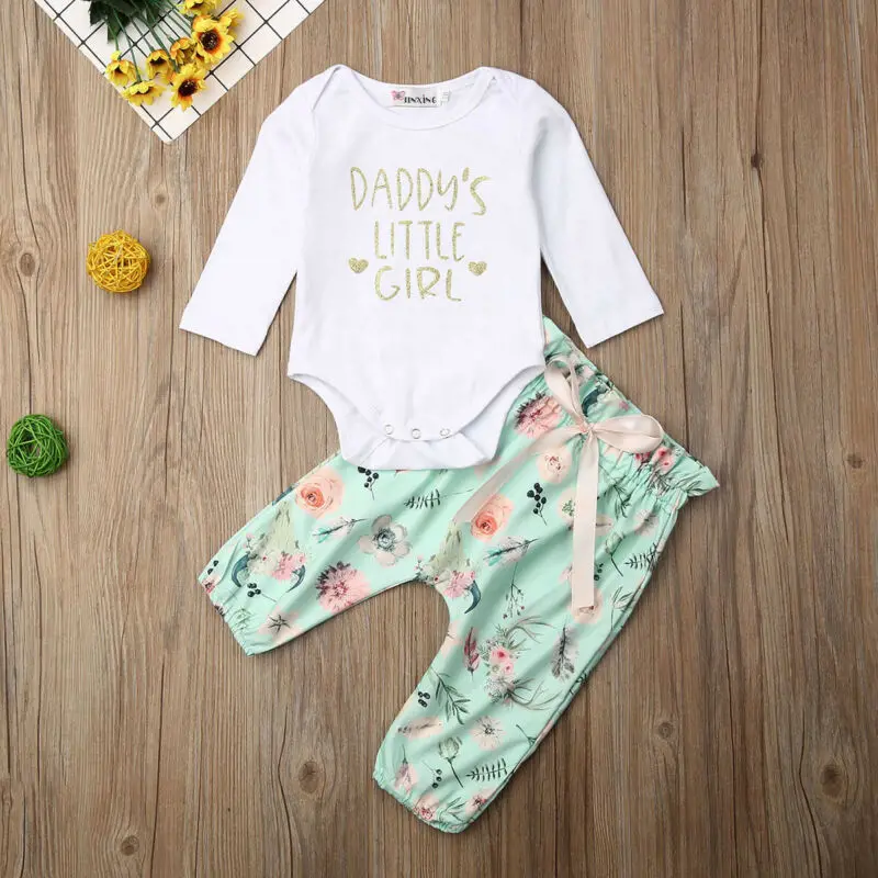 Emmababy милая детская одежда для маленьких девочек с длинными/короткий рукав с принтом букв, топы+ длинные брюки с цветочным принтом наряды, комплекты на лето; сезон осень