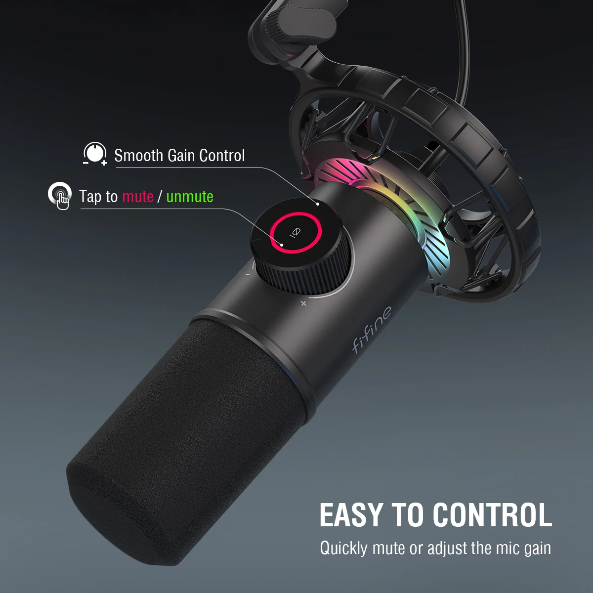 Fifine para Windows Youtube com Botão Fone de Ouvido Usb para Jogos Microfone Dinâmico Portátil Tap-to-mute - Luz Rgb Jack-k658 & - Image 3