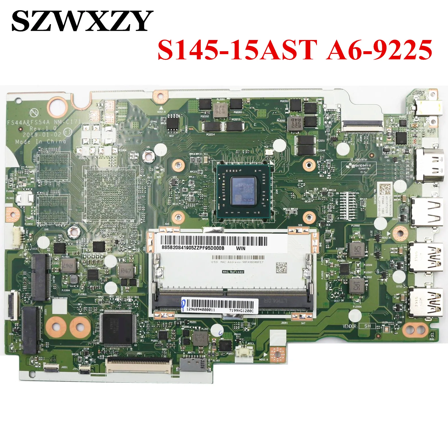 Original For Lenovo Ideapad S145-15ast Laptop Motherboard With A6-9225 Cpu  Nm-c171 5b20s41905 - Laptop Motherboard - AliExpress