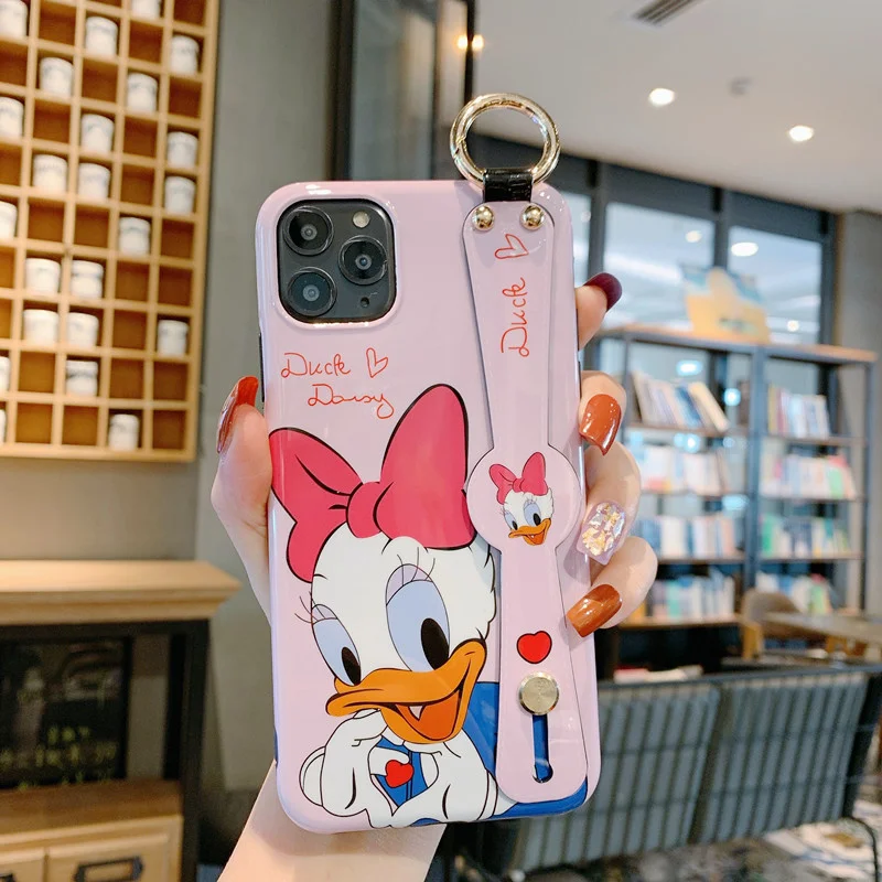 Disney Cartoon Mickey Minnie Mouse Daisy Donald Duck Wrist Strap Lanyard Phone Case For IPhone 12 Pro Max 11 7 8 Plus X XR SE XS