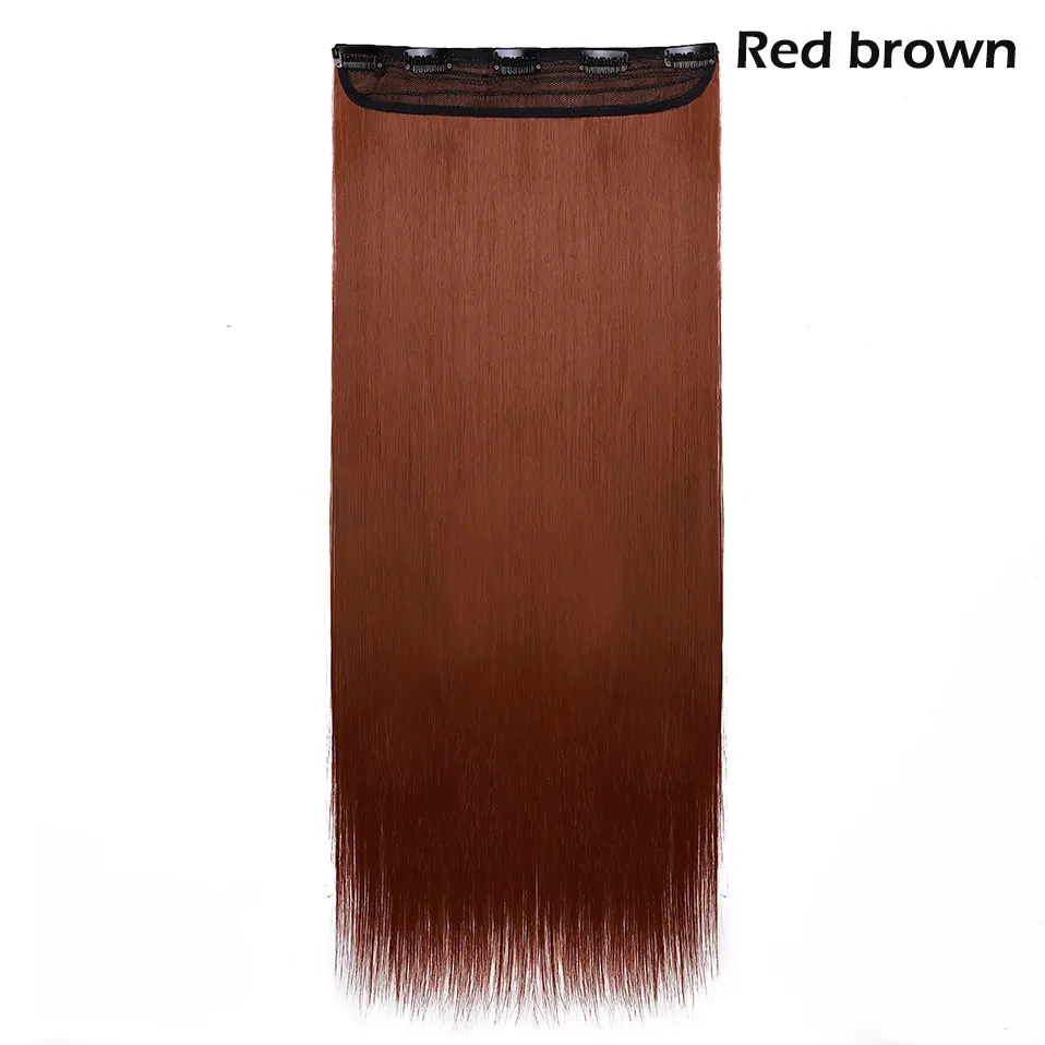 S-noilite, длинные волосы на заколках, 1 шт., для наращивания, 5 клипов, прямые волосы, синтетические волосы, черный, коричневый, фиолетовый, красный - Цвет: red brown