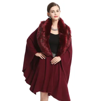 

Women Furry Cape Coat Jacket Faux Fur Wrap Poncho Shawl Winter Fur Collar Bat Sleeved Coat Fashion