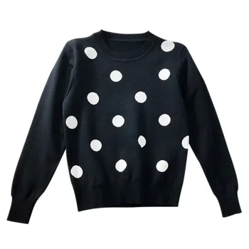 

Women Simple Autumn Sweater Warm Long Sleeve Cute Dot Print Casual Loose Round Collar Sweaters