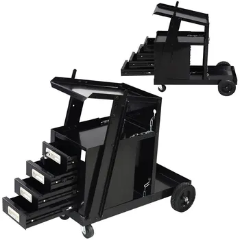 

4 Drawers Portable Wheels Steel Welding Cart Black PAK55