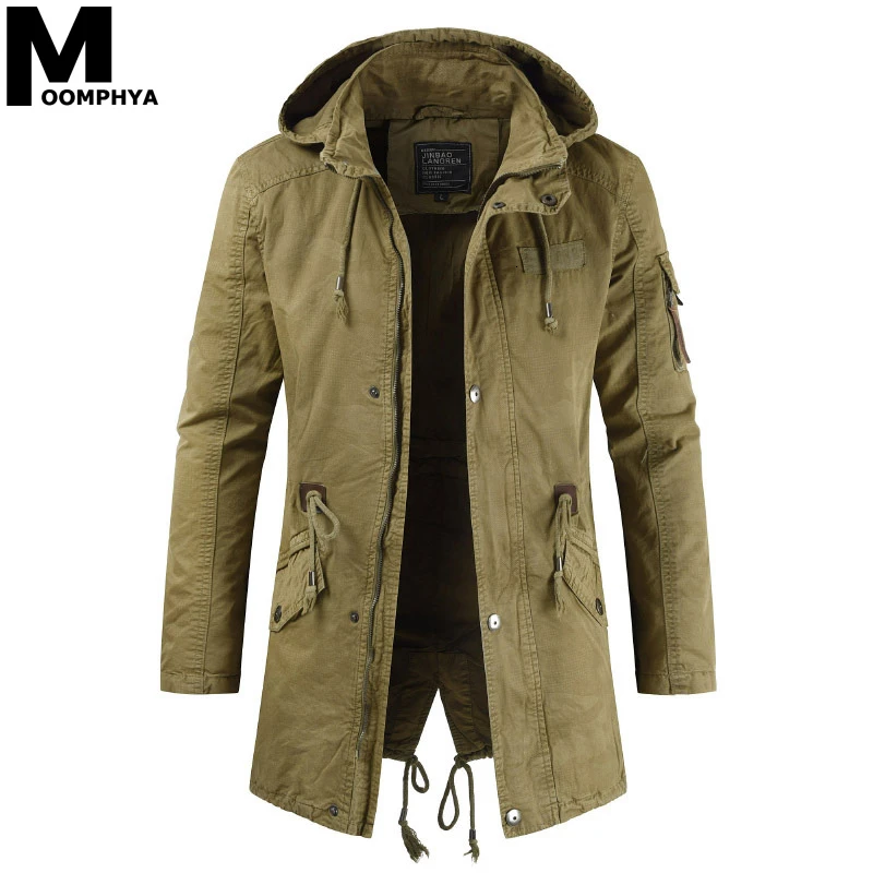 Moomphya Long Style Winter Hooded Jacket Men Streetwear Military Tactical Jacket Men Clothes 2019 W