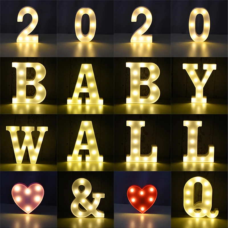 Luminous Alphabet Letter LED Lights Number Lamp Night Light For Romantic Room Wedding Birthday Christmas Ornament Valentine Gift