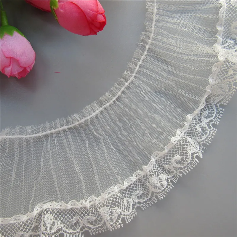 2 yards Soft Pleated Voile Mesh Eyelash Lace Ruffle Trim Gathered Ribbon Fabric Handmade DIY Wedding Dress Sewing Craft 6cm wide | Дом и сад