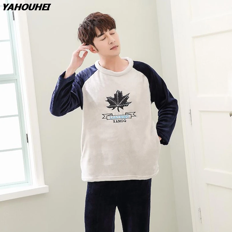 

2020 Winter Thick Warm Long Sleeve Flannel Pajama Sets For Men Coral Velvet Pyjama Pijama Male Sleepwear Homewear Lounge Clothes