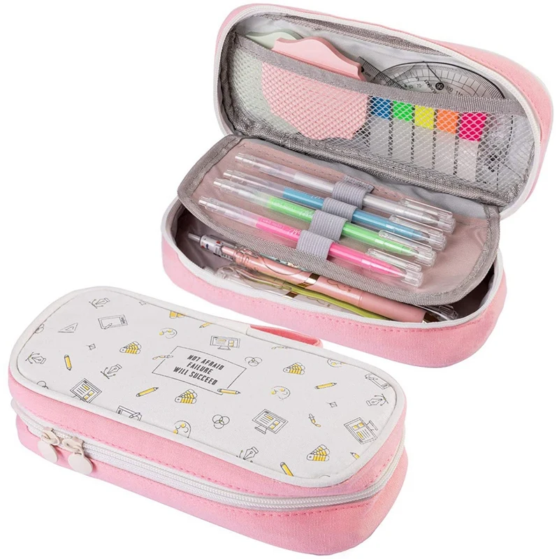 Pencil Case School Girls Floral Print Canvas Pen Bag Office Stationery Supplies 