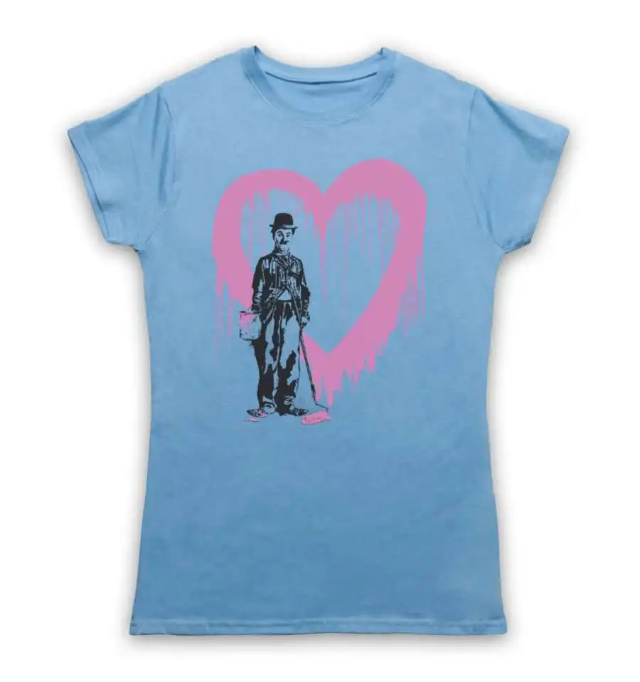 MR BRAINWASH футболка CHARLIE CHAPLIN LOVE HEART граффити уличное искусство женская футболка - Цвет: Небесно-голубой