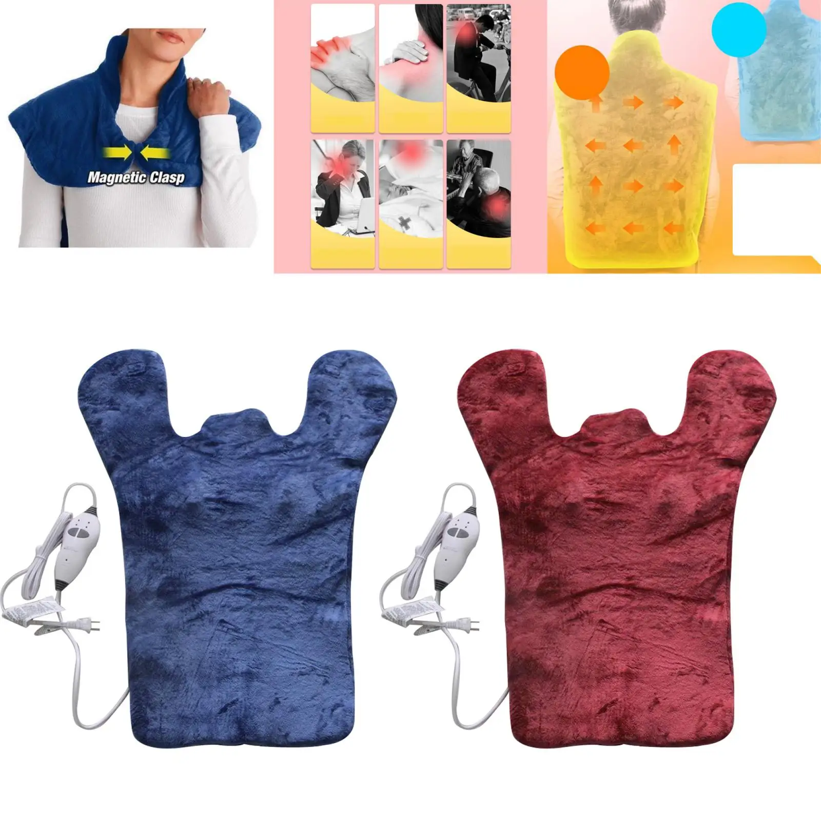 Wearable Electric Heating Pad for Neck and Shoulders, Heating Pad for Back Pain with Auto Off, 3 Temperature Settings
