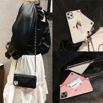 

Crossbody Envelope Pocket Card Wallet Phone case For iPhone 11 Pro Max 6 6s 7 8 Plus XS Max X XR Chain Shoulder Strap Cover