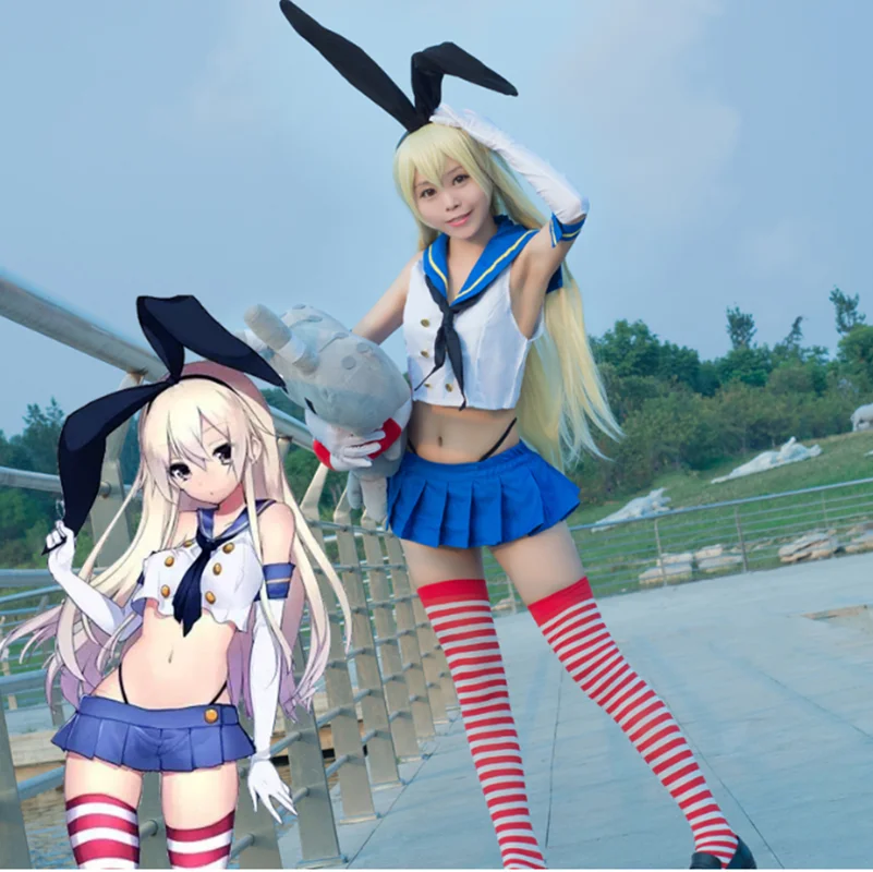 Аниме Kantai Collection (Shimakaze) Форма костюм моряка для маскарада Костюм Бесплатная