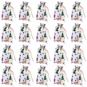 

24Pcs Christmas Drawstring Cotton Bags Party Favor Gift Wrapping Storage Bags