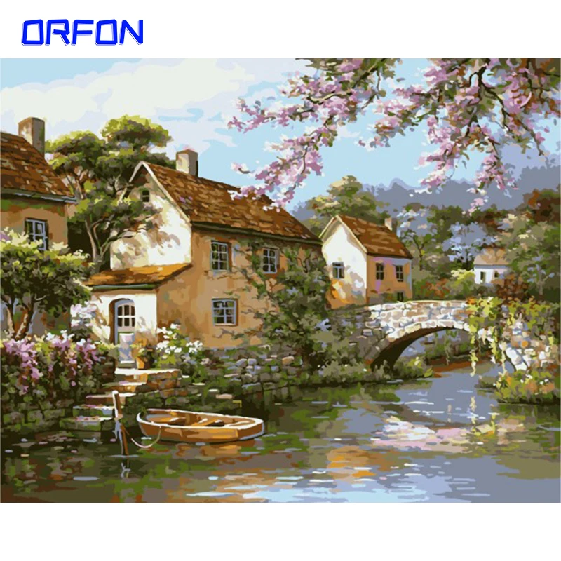 

ORFON Frame DIY Painting By Numbers Landscape Harbor Acrylic Canvas Painting Handpainted Oil Paint By Numbers For Home Art