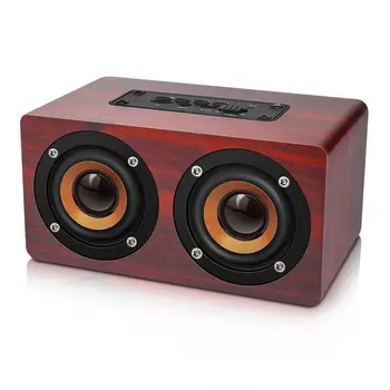 

Retro Wooden Bluetooth Speaker HIFI Wireless Dual Loudspeakers 3D Surround Speaker, red