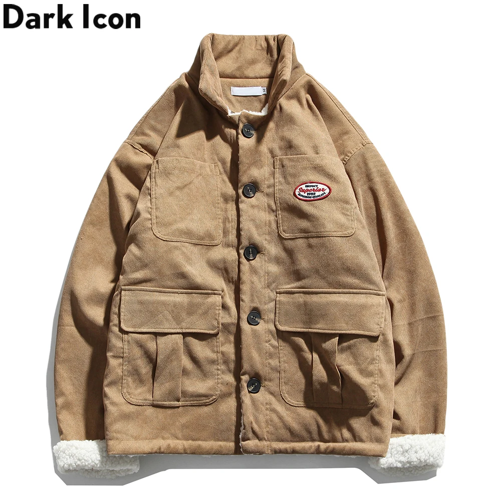 

Dark Icon Sherpa Inside Men's Coat Pockets Turn-down Collar Jackets Men 2020 Winter Jacket for Man