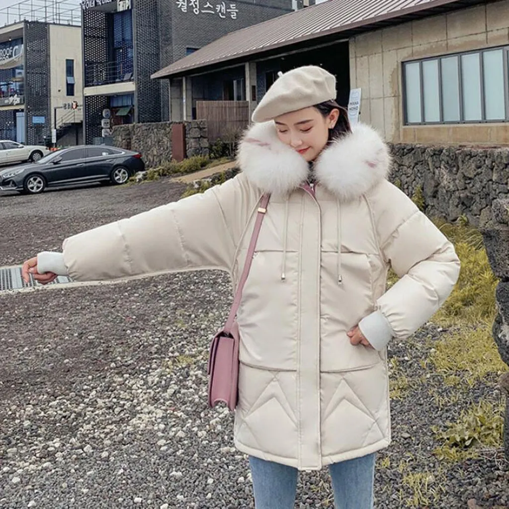 WOMAIL зимняя Хлопковая женская куртка с капюшоном, свободная Толстая Повседневная Женская куртка с длинным рукавом, короткая однотонная женская куртка