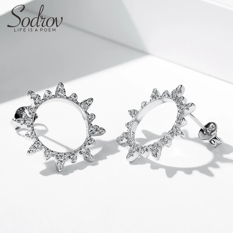 SODROV, 925 пробы, серебряные серьги, Подсолнух, цветок, серьги-гвоздики для женщин, красивые, вечерние, серебряные, 925, ewelry