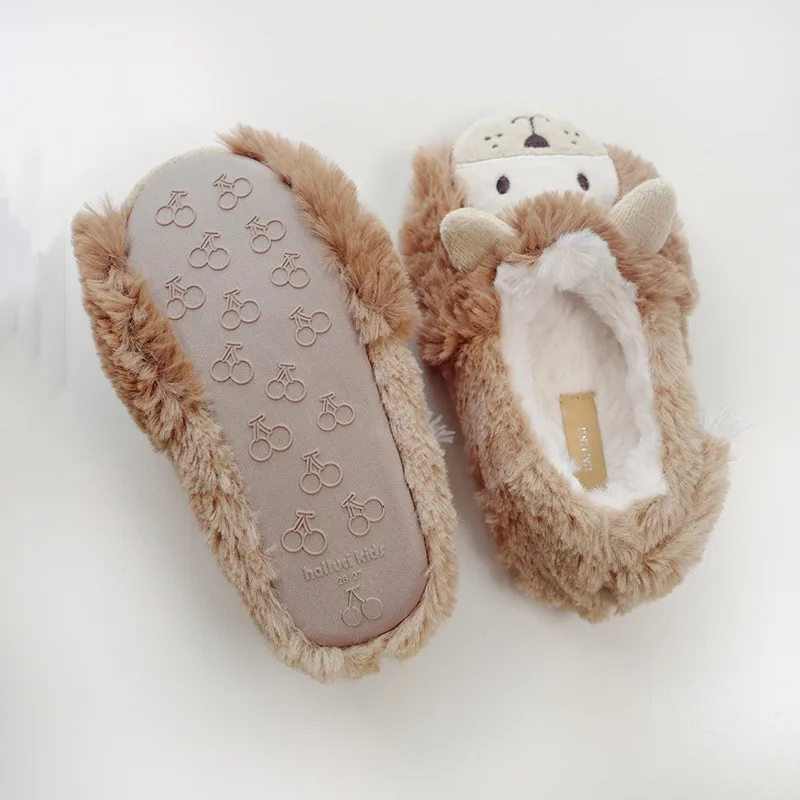 Suihyung Cute Animal Slippers Kids Winter Warm Home Slippers Children Soft Non-slip Indoor Floor Shoes Furry Lion Plush Slippers