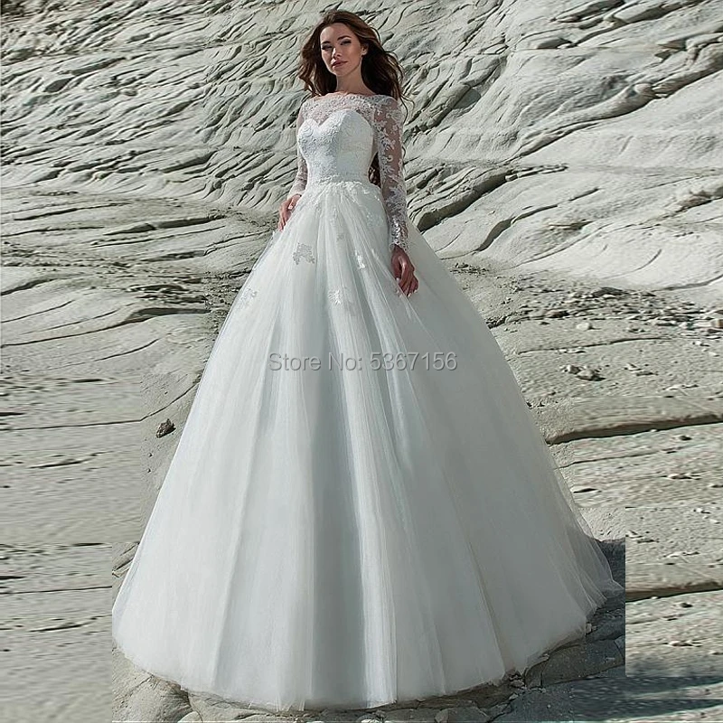 Свадебные платья со съемным шлейфом ТРАПЕЦИЕВИДНОЕ ПЛАТЬЕ С Длинным Рукавом