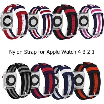 

Woven Nylon Strap for Apple Watch Series 5 4 3 2 stripe Color Buckle Watchband 38 42 MM Replacement band for Watch Accessoriess