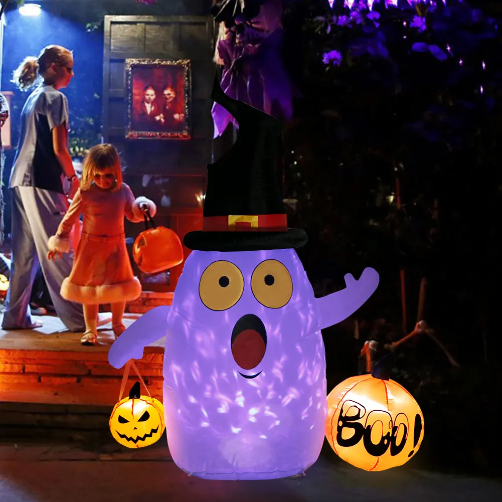 

OurWarm Halloween Inflatables 5ft Durable and Waterproof Dacron Cloth Ghost with Pumpkin for Garden Blow Up Yard Decorations