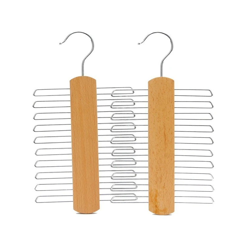 

Wood Tie Hangers For 20 Ties Or Belts Wood Clothes Hangers For Ties And Accessories (2 Hangers)