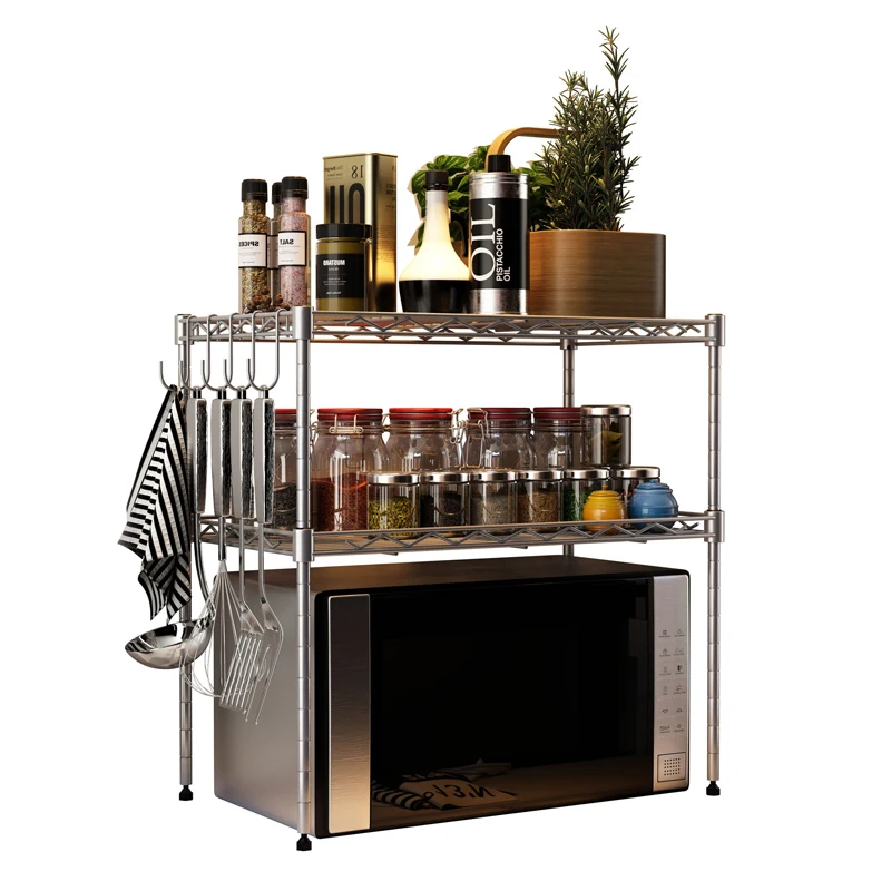 

Multi-function double iron shelf forged for microwave oven oven rack rack rack shelves storage rack organizing kitchen