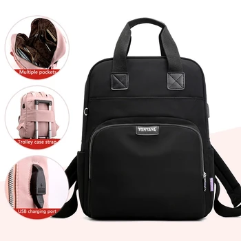 

Women Waterproof Nylon Backpack School USB Charging Ladies Travel Bagpack Large Capacity 13-15.6 Inch Casual Girl Backpack Bag