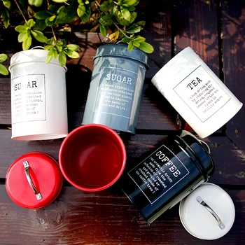 

Metal Colorful Seal Jar Storage Tank Cover Steel Kitchen Classical Desktop Storage Bottle Case Home Coffee Sugar Tea Container