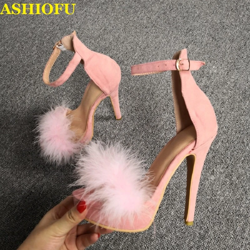 heels with fur ball