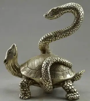 

Collectible Decorate Old Handwork Tibet Silver Snake Tortoise Exorcism StatUE