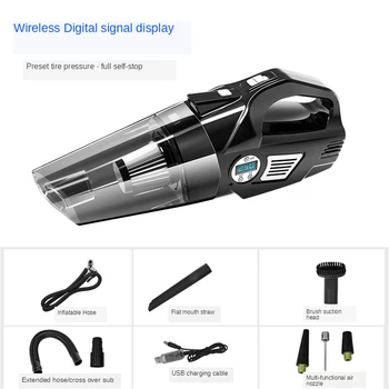

E-FOUR Wireless Car Cavuum Cleaner Tire Inflator Pump Pressure Gauge Portable Corded Handheld Auto Wet Dry Use with LED Light