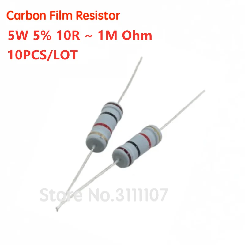 10PCS 5W 5% 10R-1M ohm 2.2R 10R 22R 47R 51R 100R 150R 470R 1K 4.7K 10K 47K