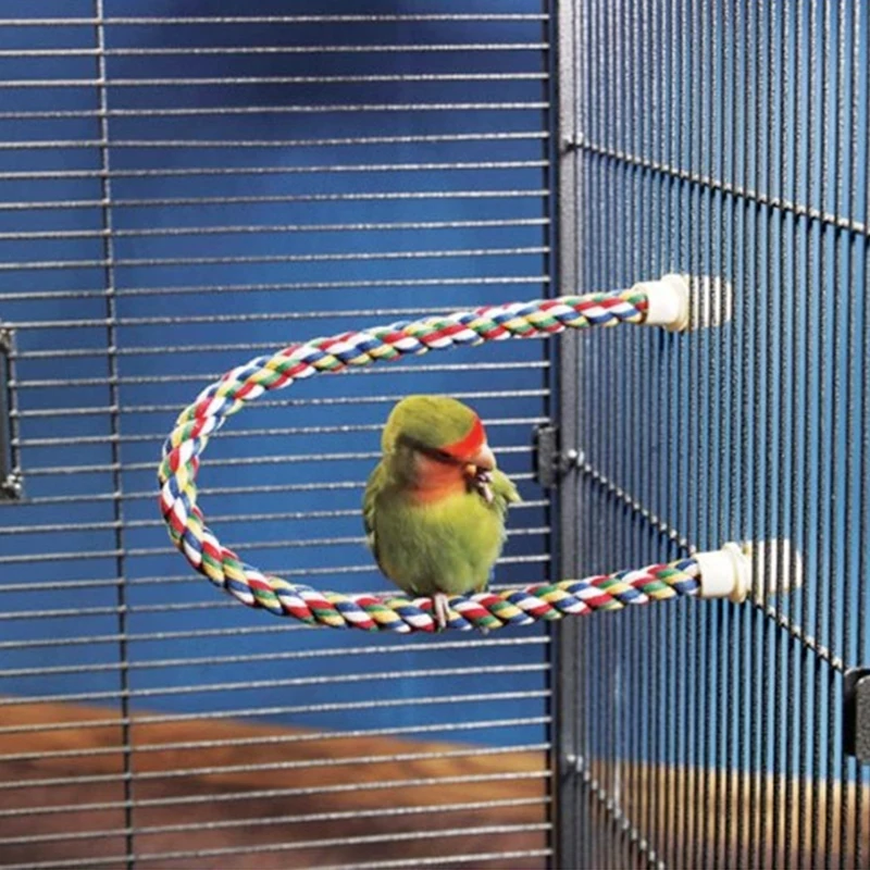 Parrot Bird Standing Toys Cotton Rope Colorful Toy Chew Perches Staion Bar For Bird Cage Cotton Rope Accessories Supplies