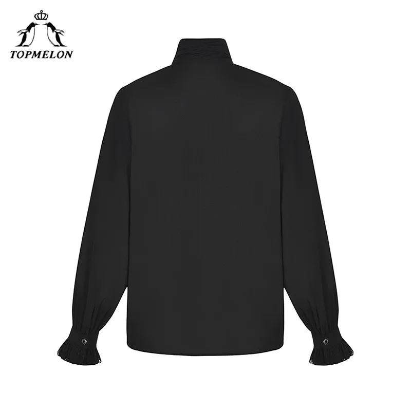 TOPMELON Gothic Corsets for Women Steampunk Woman's Bodice Black VIntage Retro Victorian Style Long Sleeve Tops