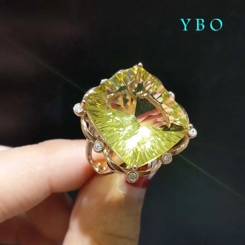 Y B O, очаровательное кольцо, большой натуральный лимонный драгоценный камень 29,0 карат из стерлингового серебра 925 пробы с покрытием из розового золота, модное кольцо для женщин