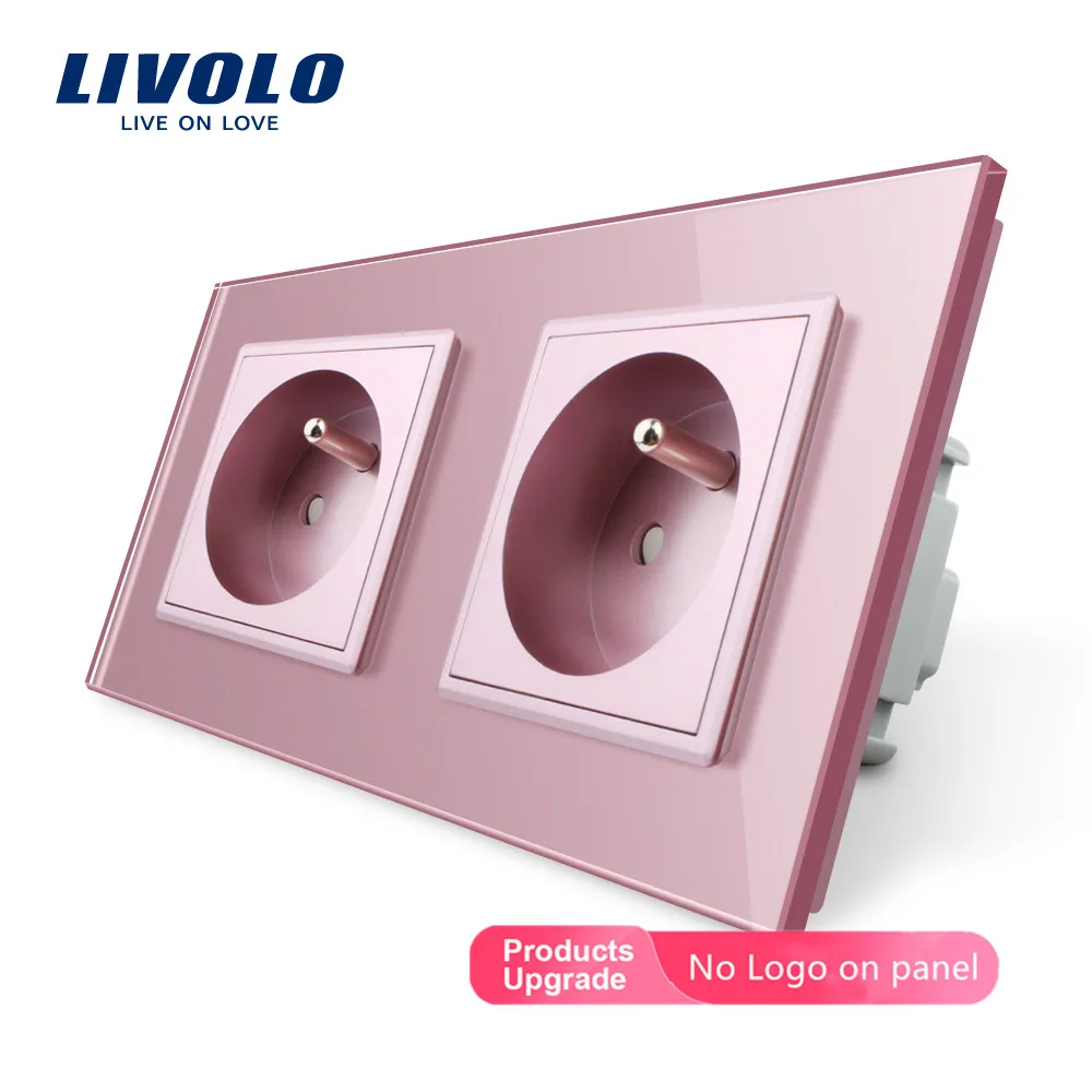 Najtaniej LIVOLO 16A francuski standard, ściana elektryczna moc podwójne gniazdo wtyczka, panel ze szkła kryształowego, C7C2FR 11 12 13 15, brak logo