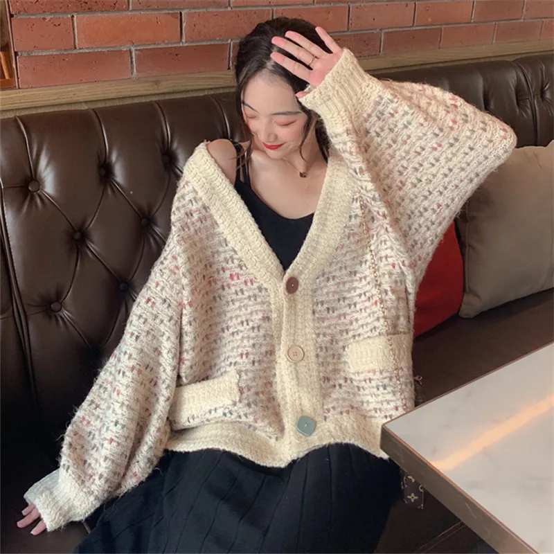 ancient ways v-neck long-sleeve sweater han edition loose with a female autumn/winter 2020 new knitted cardigan |