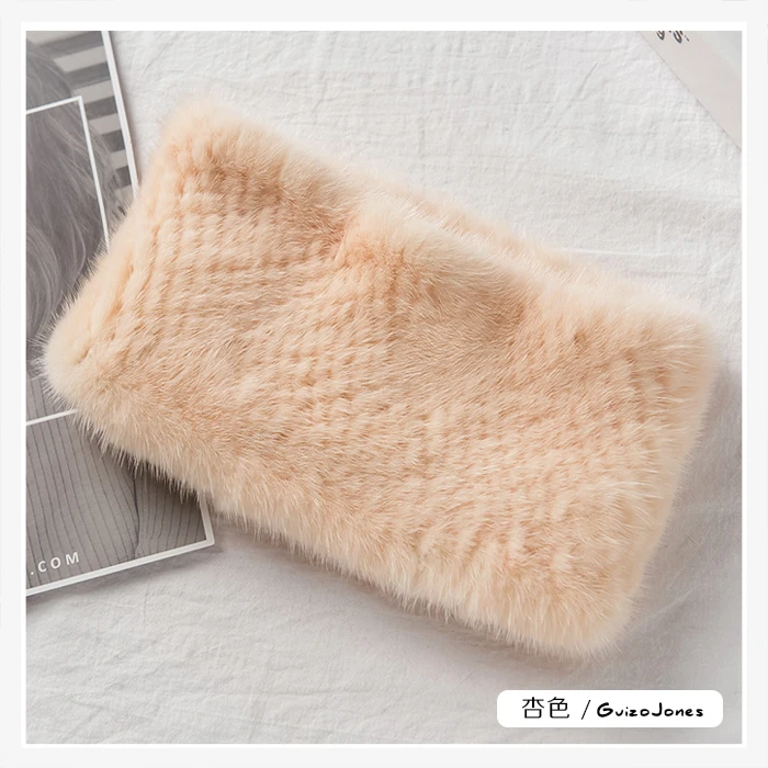 Apricot Настоящее Норковое меховое оголовье Snood Женское зимнее теплое кольцо шарф шейный платок ручной работы эластичное плотное плетение пушистое мягкое 20 цветов - Цвет: Apricot