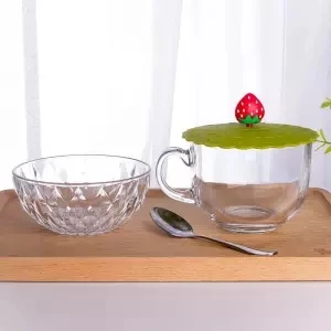 Овсяная чашка, чашка для завтрака, чашка для молочных зерен, стеклянная чашка, домашняя Милая чашка для воды с большим животом, большой рот, стакан, чашки и кружки для путешествий - Цвет: 2-piece suit with sp