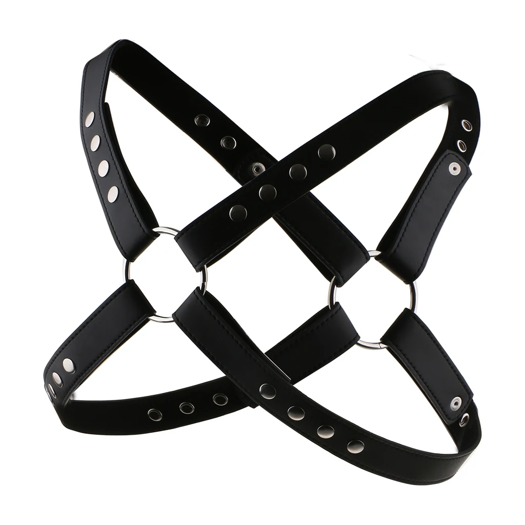 Black Body Chest Harness - Punk Goth Artificial Leather Belt with Buckles Rings for Men Women