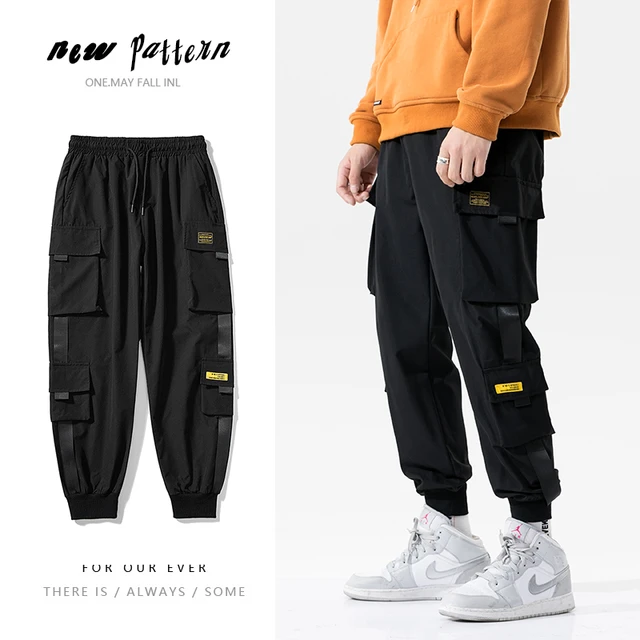 Pantalones Cargo Streetwear Delgados Hip Hop Jogger Harem Con Bolsillos  Laterales Cintas Para Correr