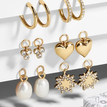 

2020 New Earrings Set for Women 6&8 Pcs/set Gold Color Crystal Stud Fashion Simple Earrings Vintage Simulated Pearl Wholesale