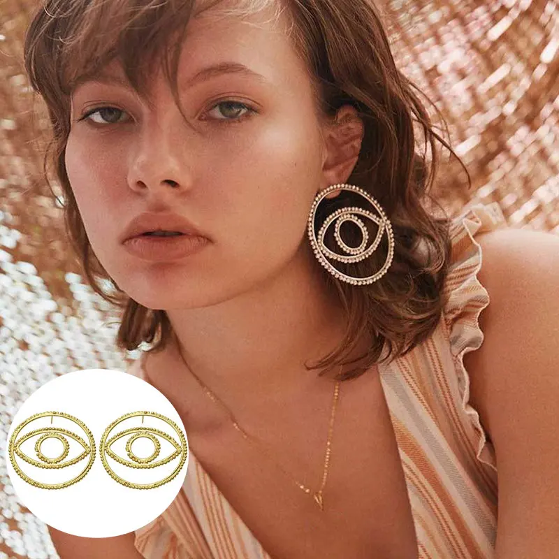 

AOMU Boho Fashion Design Big Hollow Round Geometric Evil Eye Gold Earrings For Women Statement Charm Earring Jewelry Set
