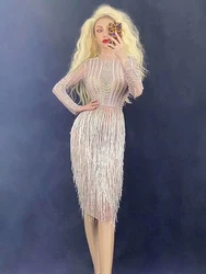 Pearl Fringe High Neck Samba Hula Carvinal Rave music Festival Dj gogo Birthday Celebrate  Outfit Women Dancer Nightclub Dress