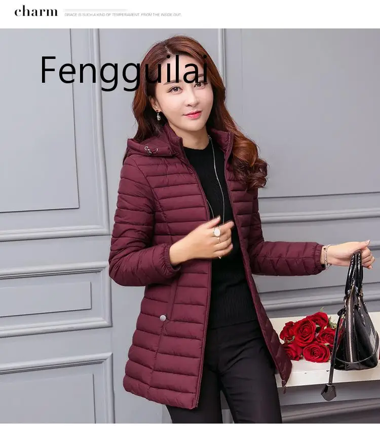 Wine Red FENGGUILAI зимняя куртка женская зимняя и осенняя одежда высококачественные парки зимняя куртка s Верхняя одежда женские длинные пальто плюс размер - Цвет: Wine Red