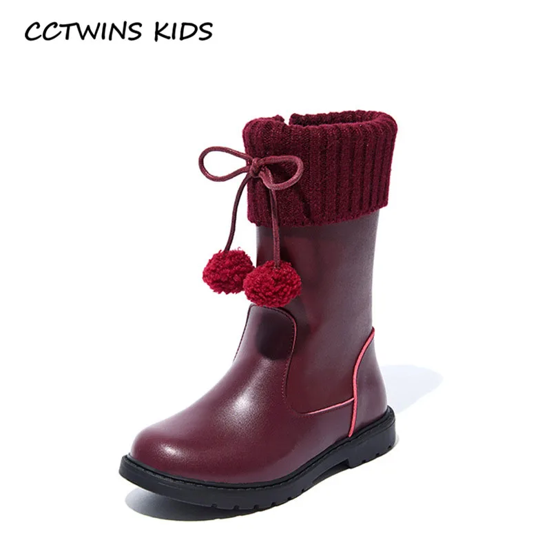 Thin Wine CCTWINS/детская обувь; коллекция года; зимняя детская обувь из натуральной кожи; Детские брендовые ботинки до середины икры; модная черная теплая обувь для девочек; HB074 - Цвет: Thin Wine