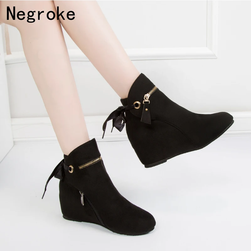 

2019 Autumn Winter Women Ankle Boots Sexy Platform Round Toe Wedges Boots Woman Ankle Boots Plus size 32-43